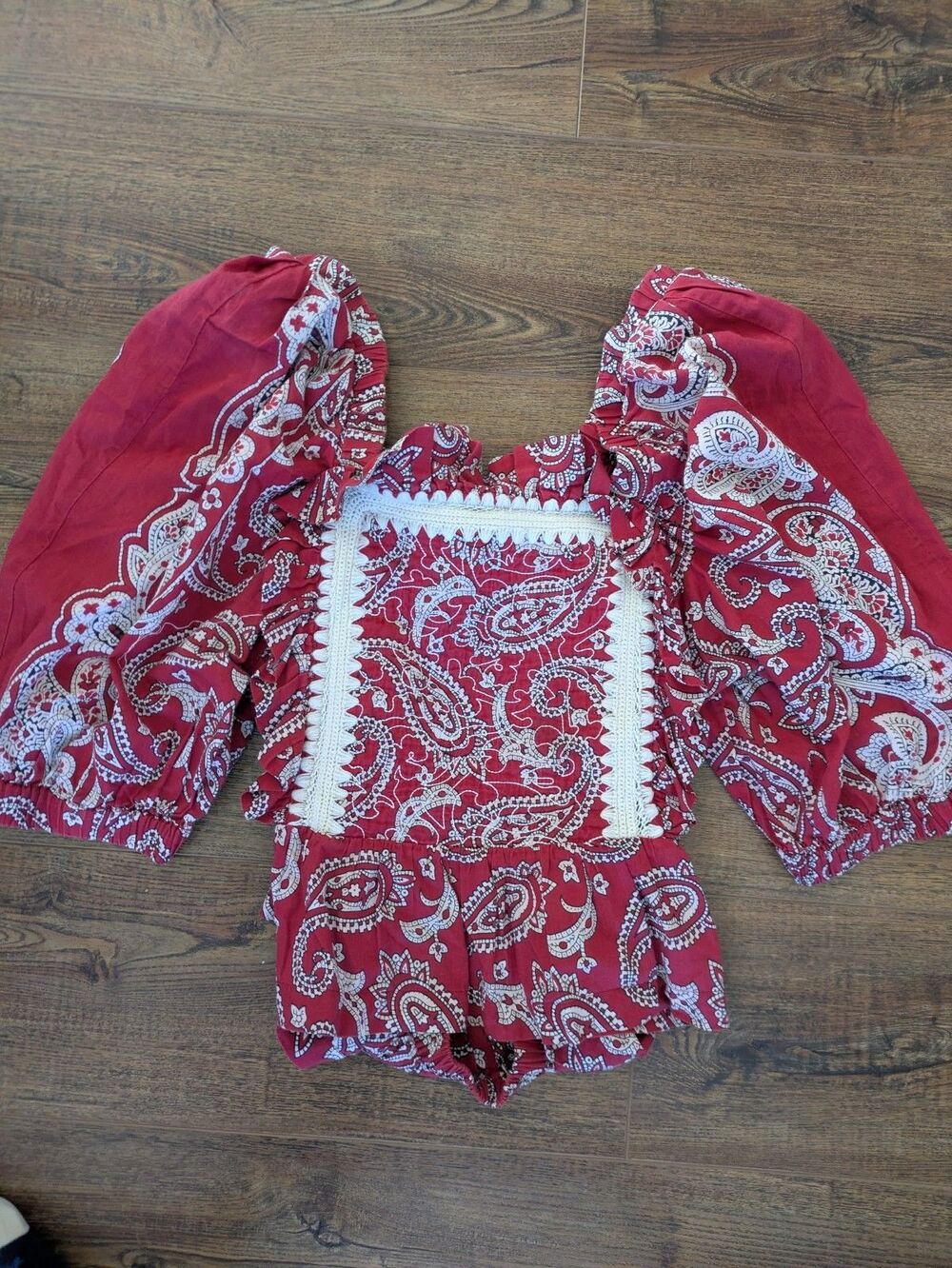 SEA New York Red Paisley Bandana Embroidered Open Back Theodora Top Size L - Picture 4 of 10